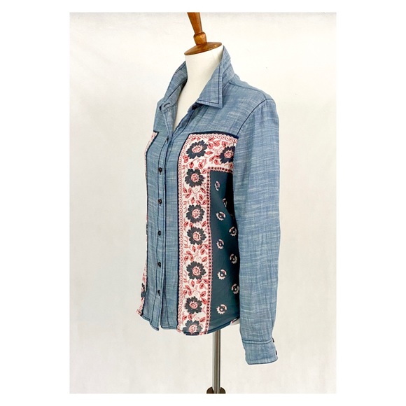 Free People Born Free Chambray Floral Panel Shirt - Picture 4 of 8